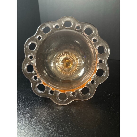 Vintage Hocking Glass Pink Depression Old Colony Open Lace Compote 6.75" - Picture 7 of 7